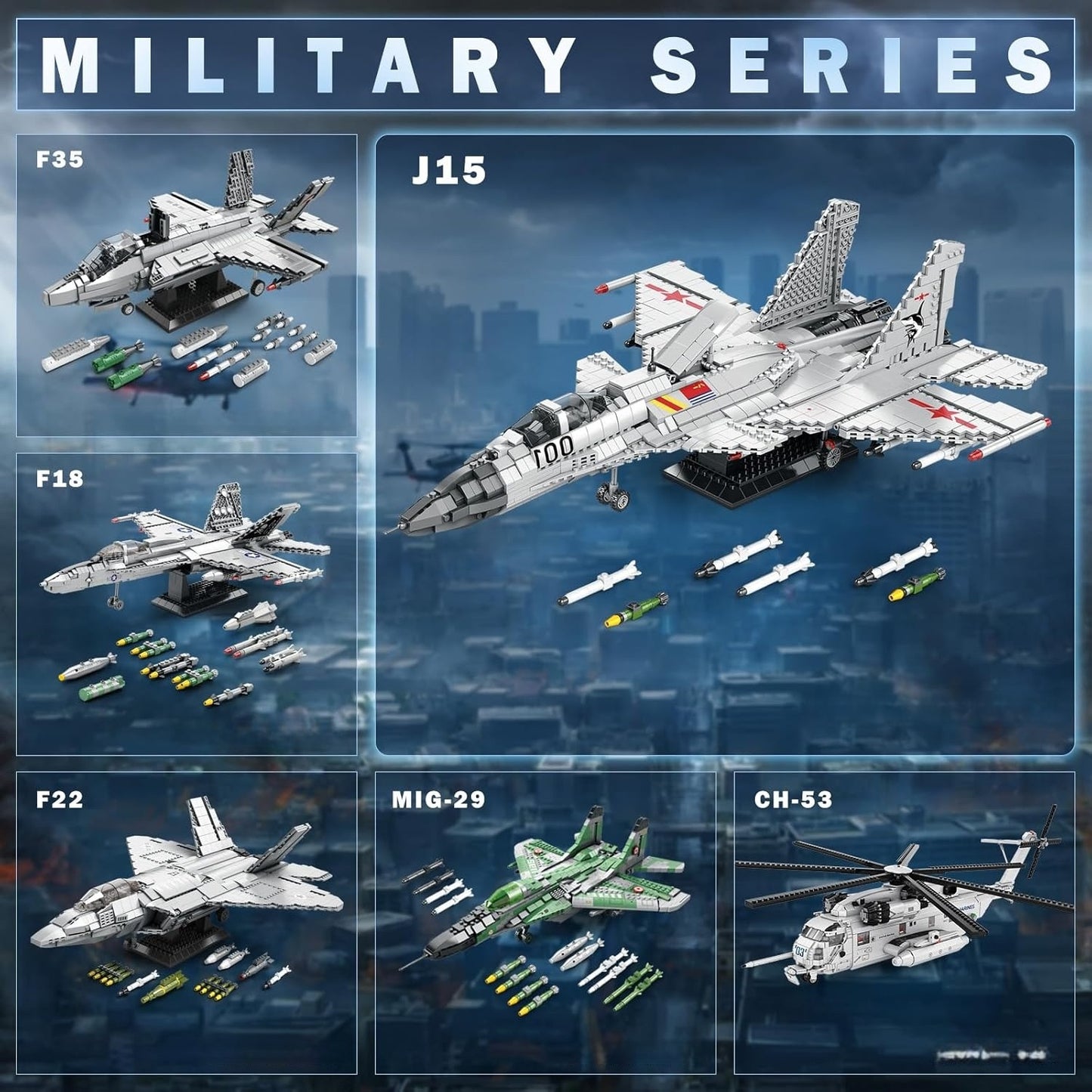 J-15 Military Flying Shark Fighter Jet Adult Building Block Set - A17