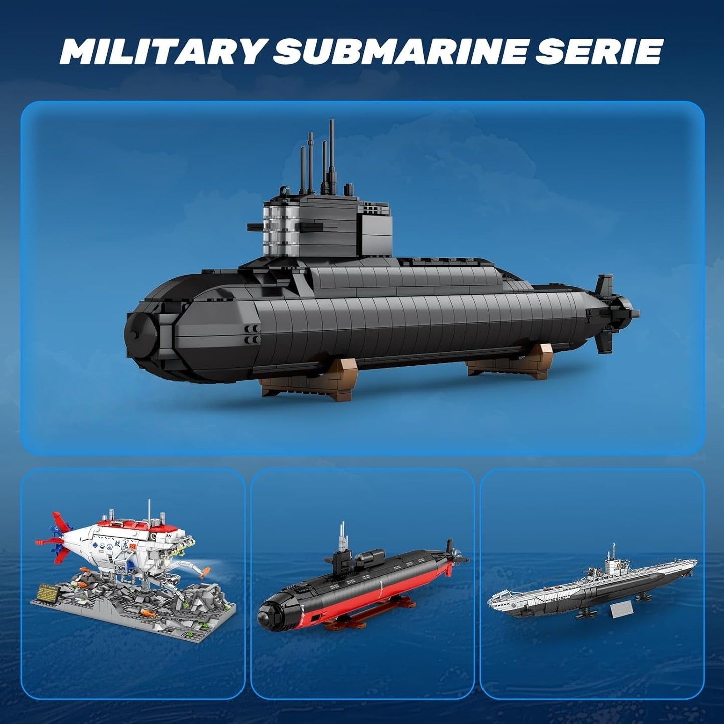 Military nuclear submarine building block model set with lights - S10