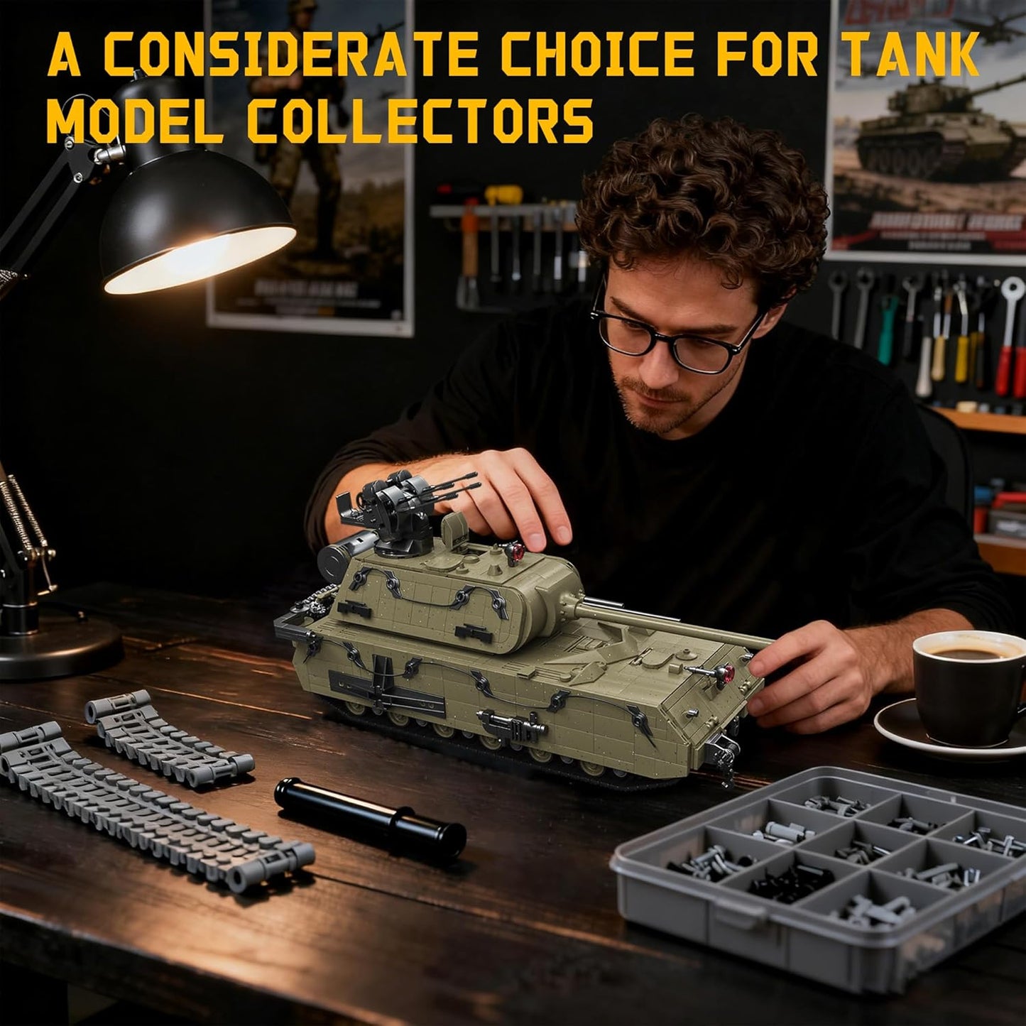 WW2 Panzer VIII Maus Military Tank Building Block Model Set (Olive Green) - T6