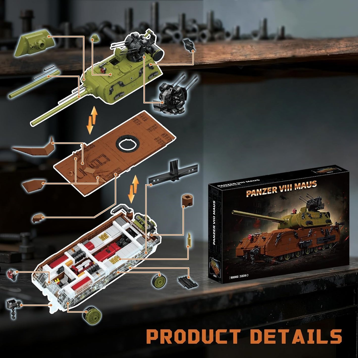 WW2 Panzer VIII Maus Military Tank Building Block Model Set (Multi-color) - T5