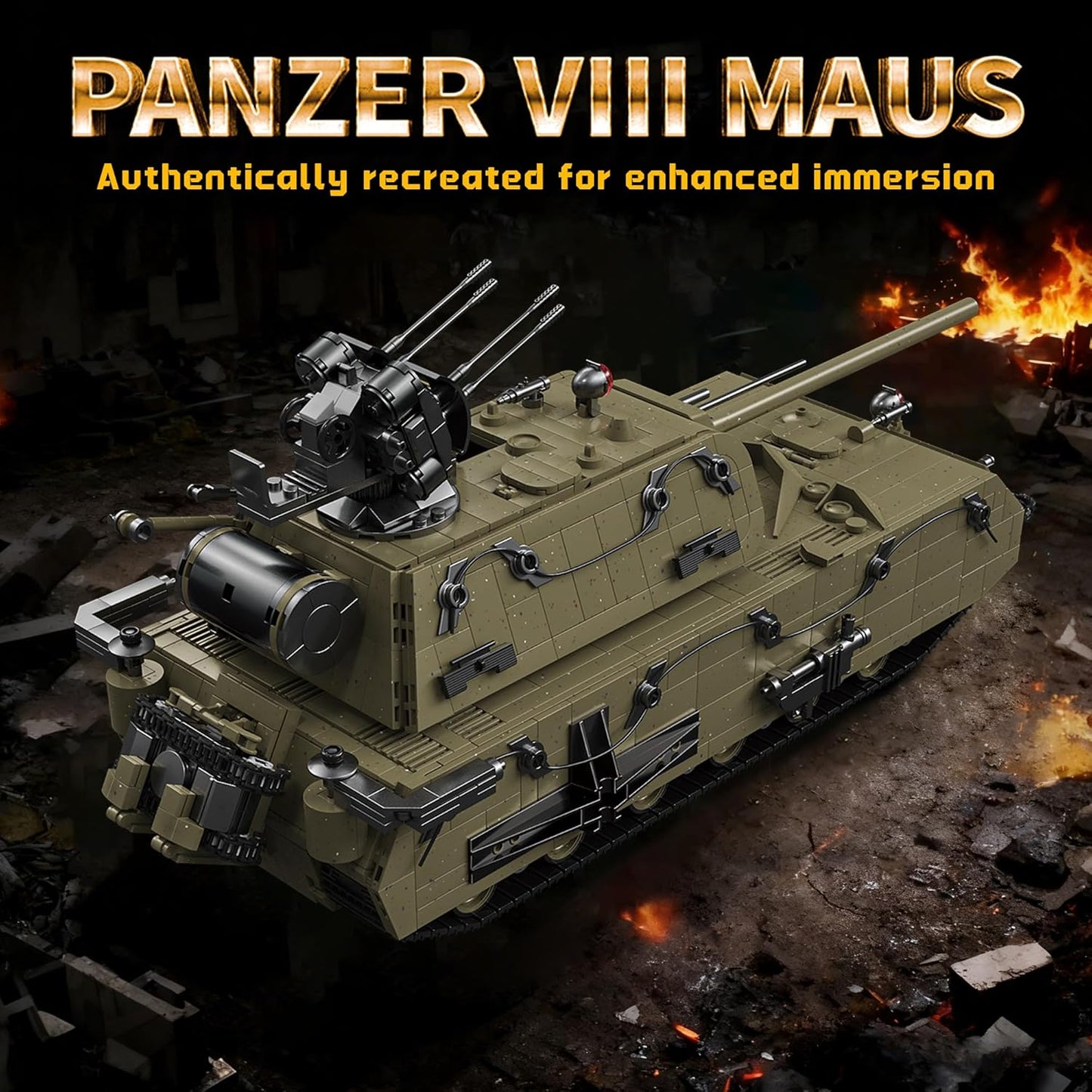 WW2 Panzer VIII Maus Military Tank Building Block Model Set (Olive Green) - T6