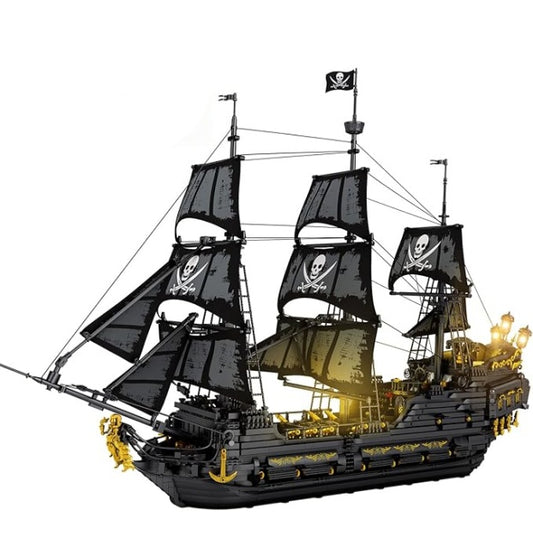 Large Black Pearl Pirate Ship Building Set with LED Lights - S5