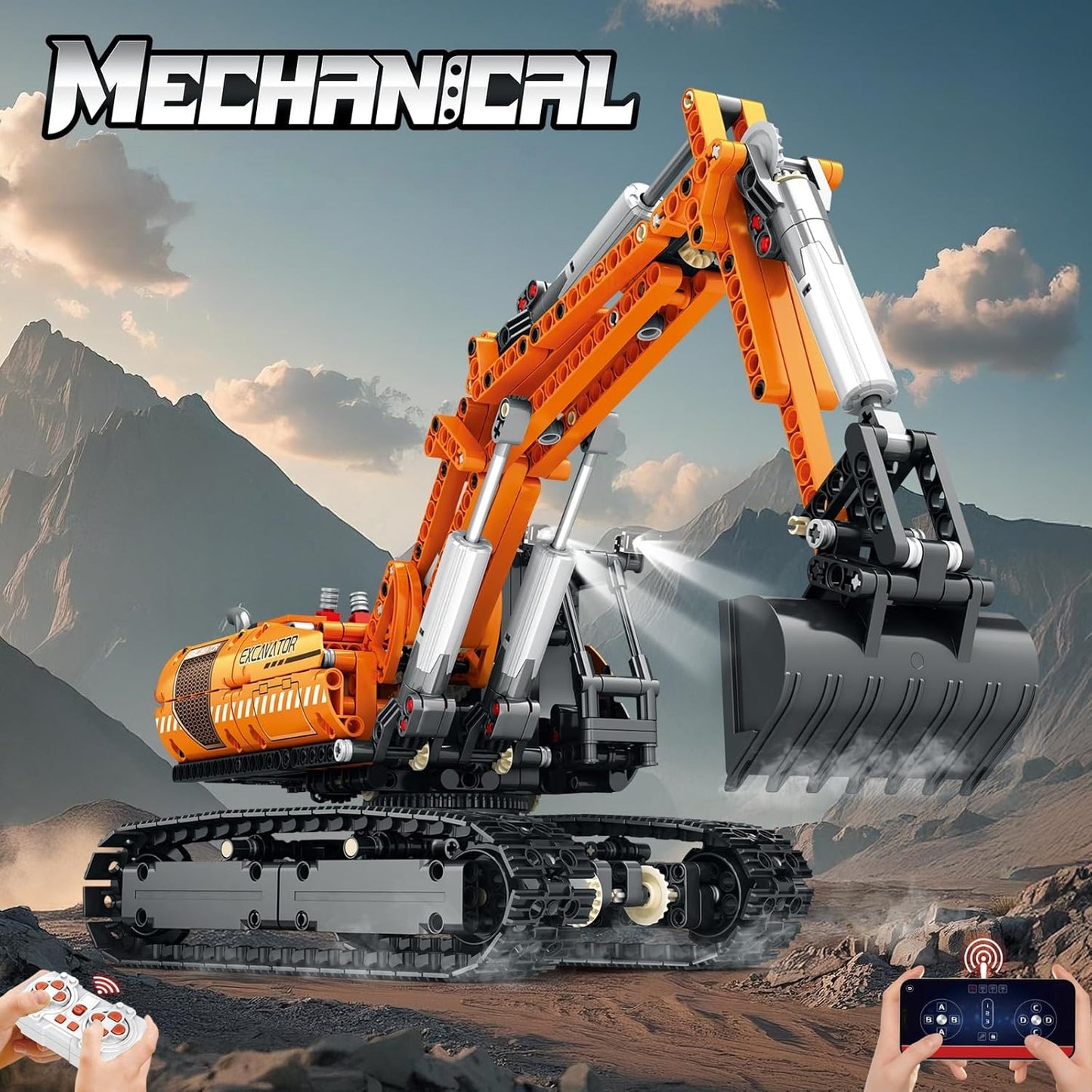 Remote Control Excavator Model Building Block Set with Motor - G12