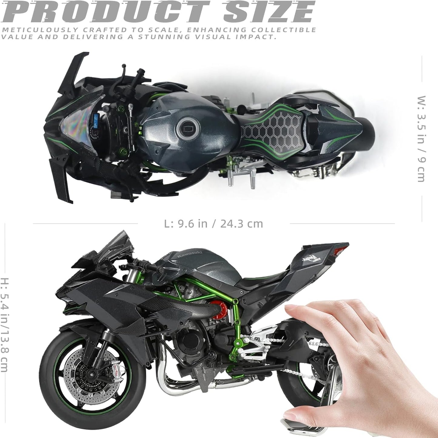 1:9 Kawasaki Ninja H2R Die-cast Metal Motorcycle Model - M21