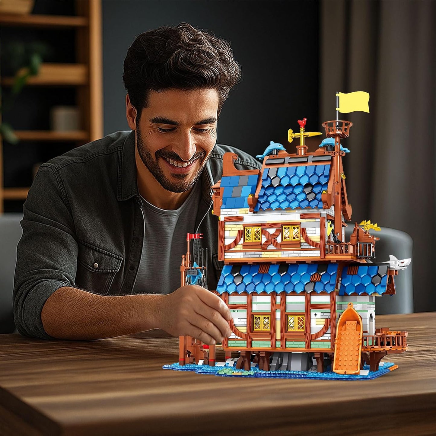 Medieval Fishing Tackle Shop Lighting Block Model Set - Z18