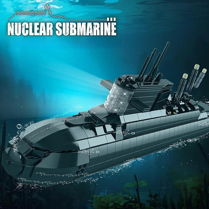 Military nuclear submarine building block model set with lights - S10