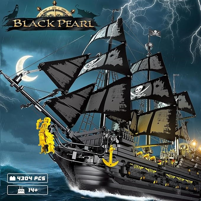 Large Black Pearl Pirate Ship Building Set with LED Lights - S5