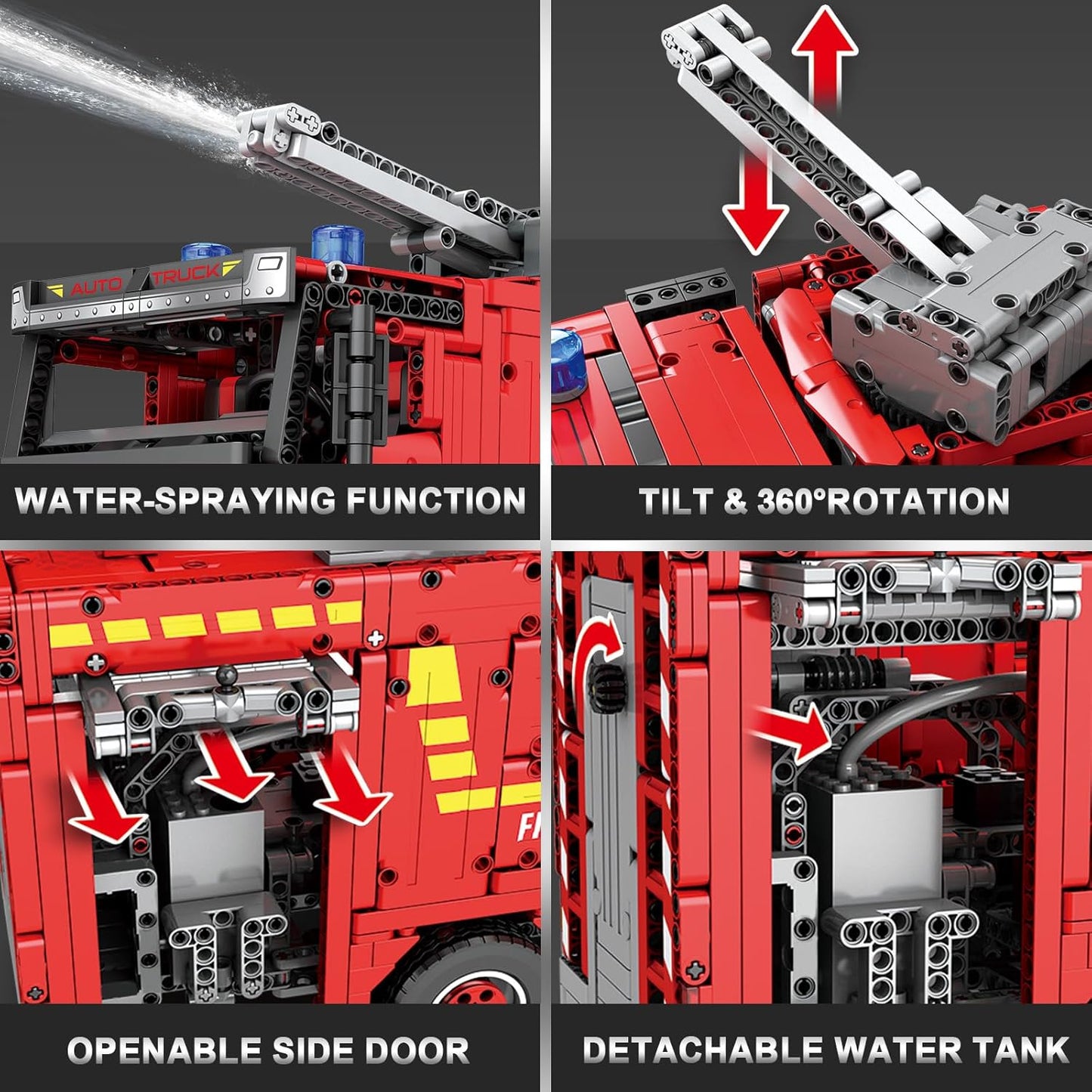 Large Rescue Fire Truck with Water Sprayer - Building Block Model Set - G3