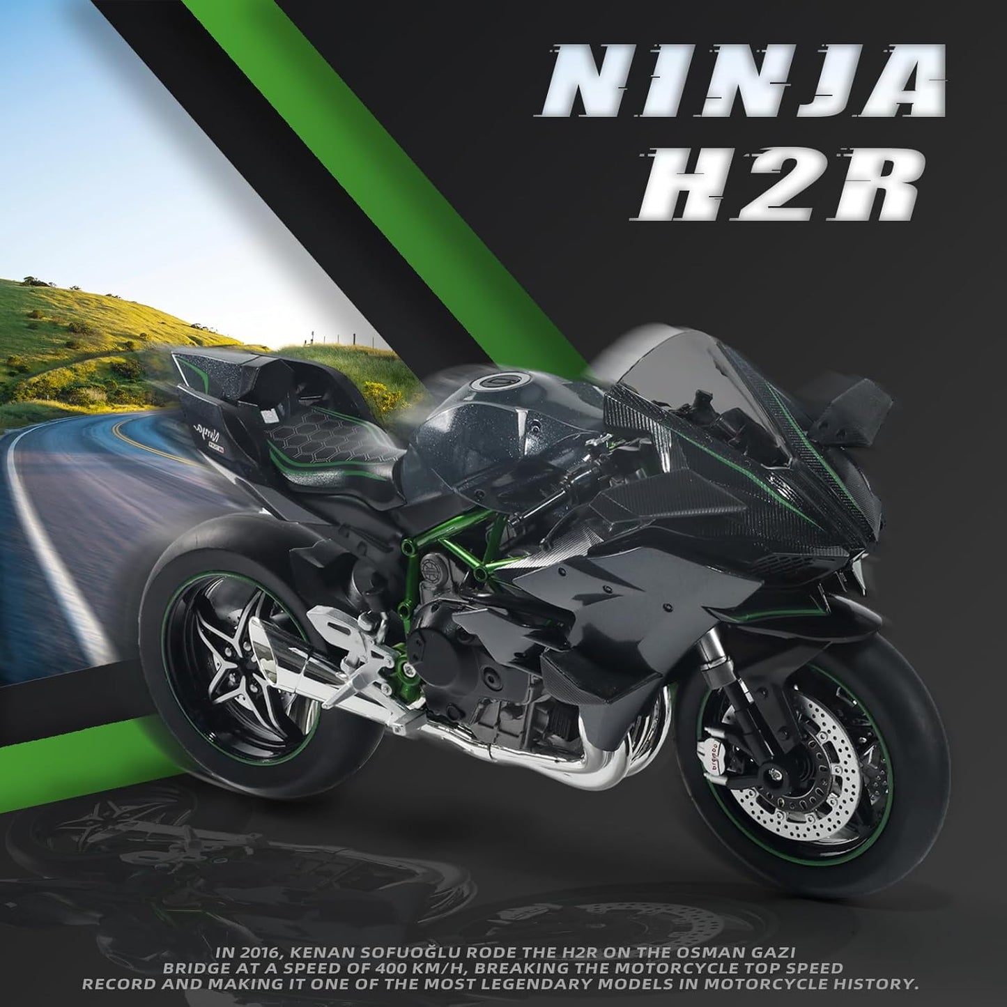 1:9 Kawasaki Ninja H2R Die-cast Metal Motorcycle Model - M21