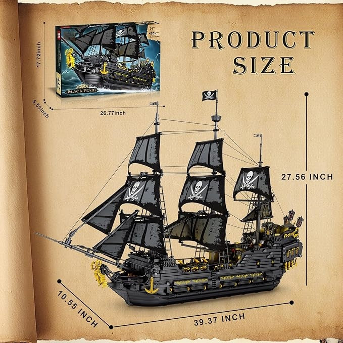 Large Black Pearl Pirate Ship Building Set with LED Lights - S5