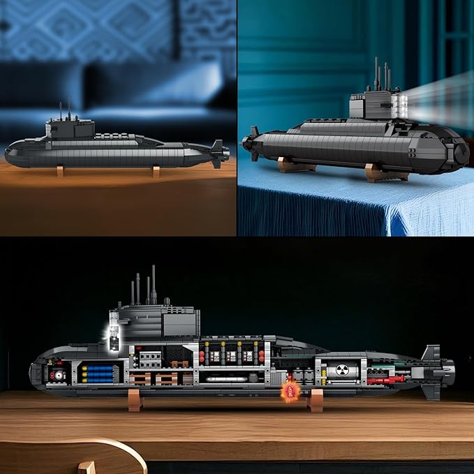 Military nuclear submarine building block model set with lights - S10