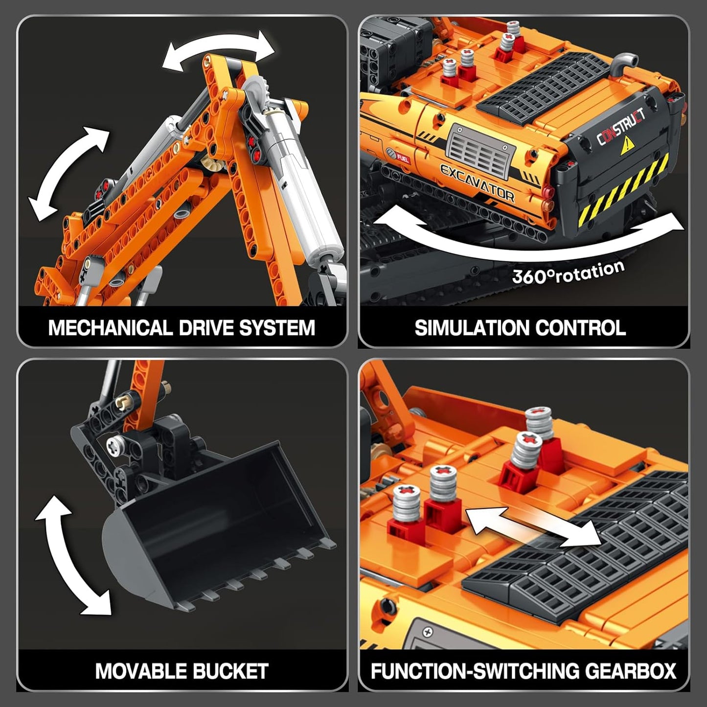 Remote Control Excavator Model Building Block Set with Motor - G12