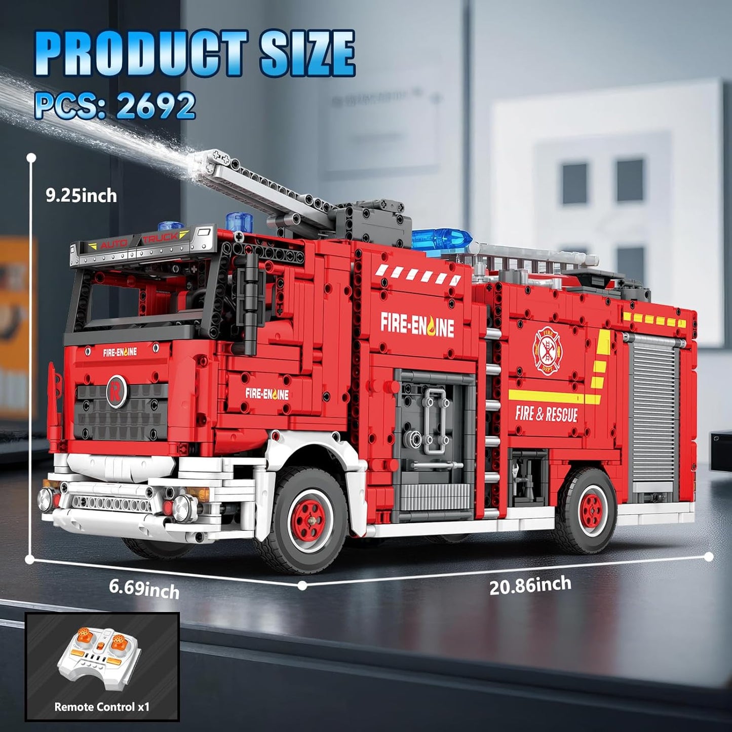 Large Rescue Fire Truck with Water Sprayer - Building Block Model Set - G3