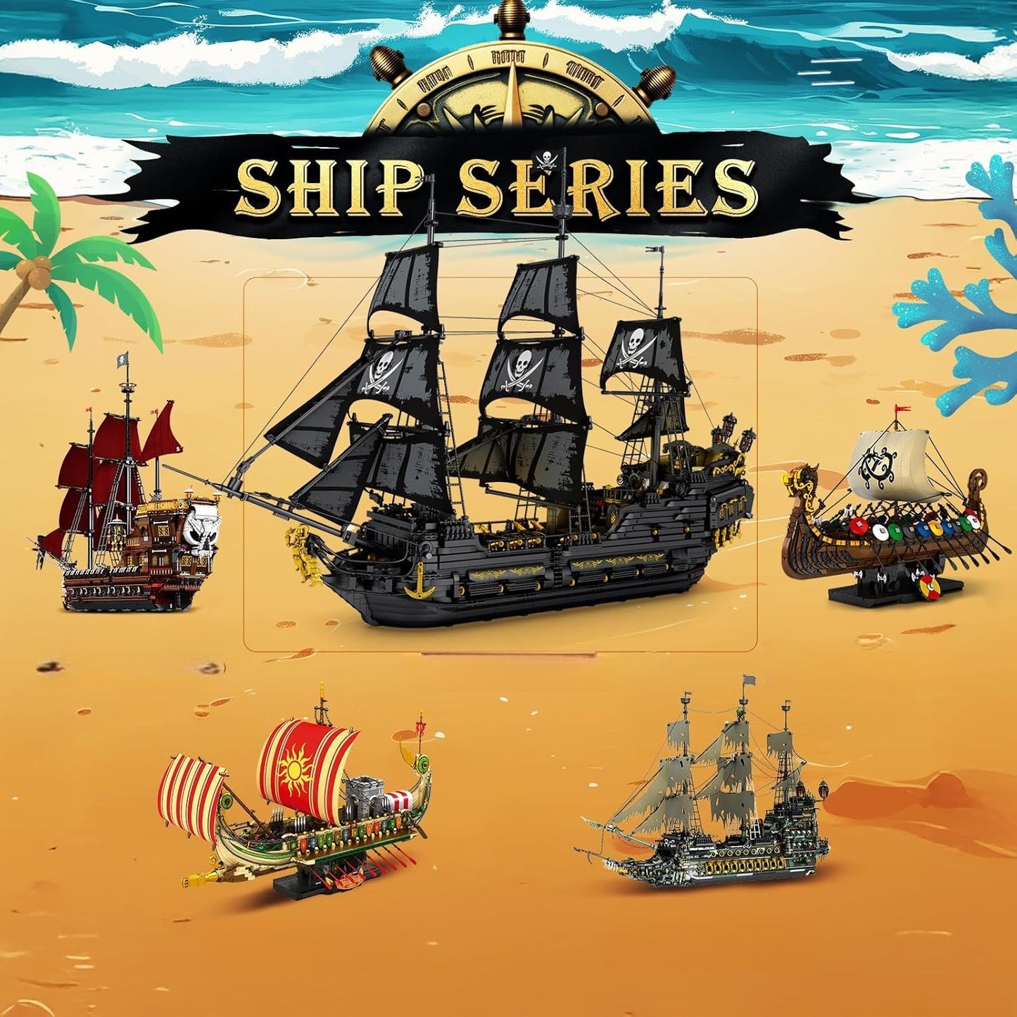 Large Black Pearl Pirate Ship Building Set with LED Lights - S5