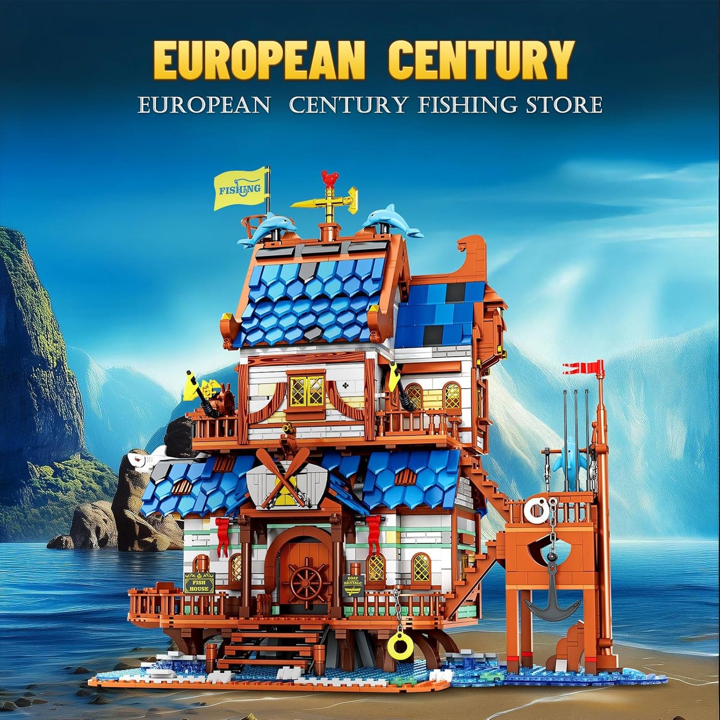 Medieval Fishing Tackle Shop Lighting Block Model Set - Z18