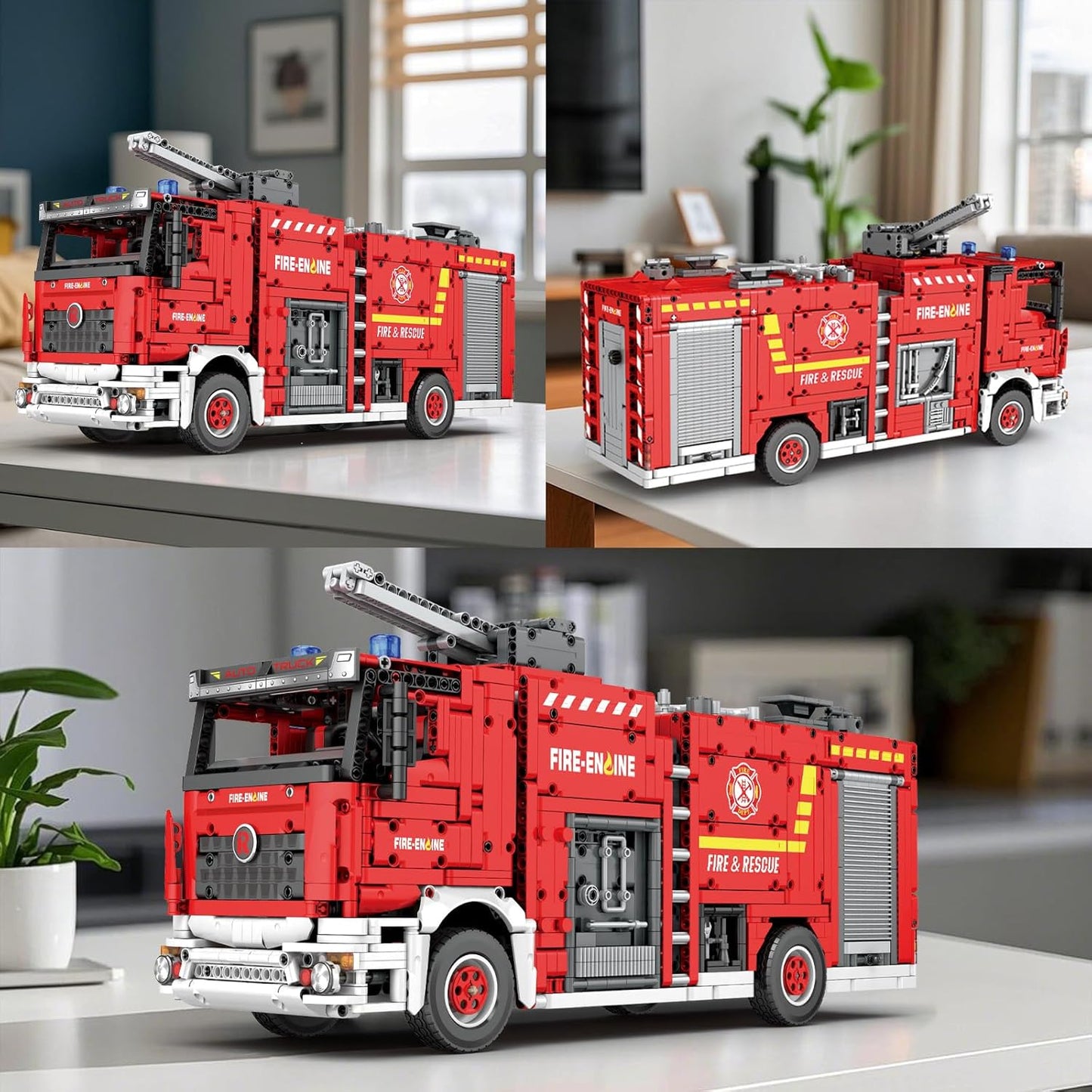 Large Rescue Fire Truck with Water Sprayer - Building Block Model Set - G3
