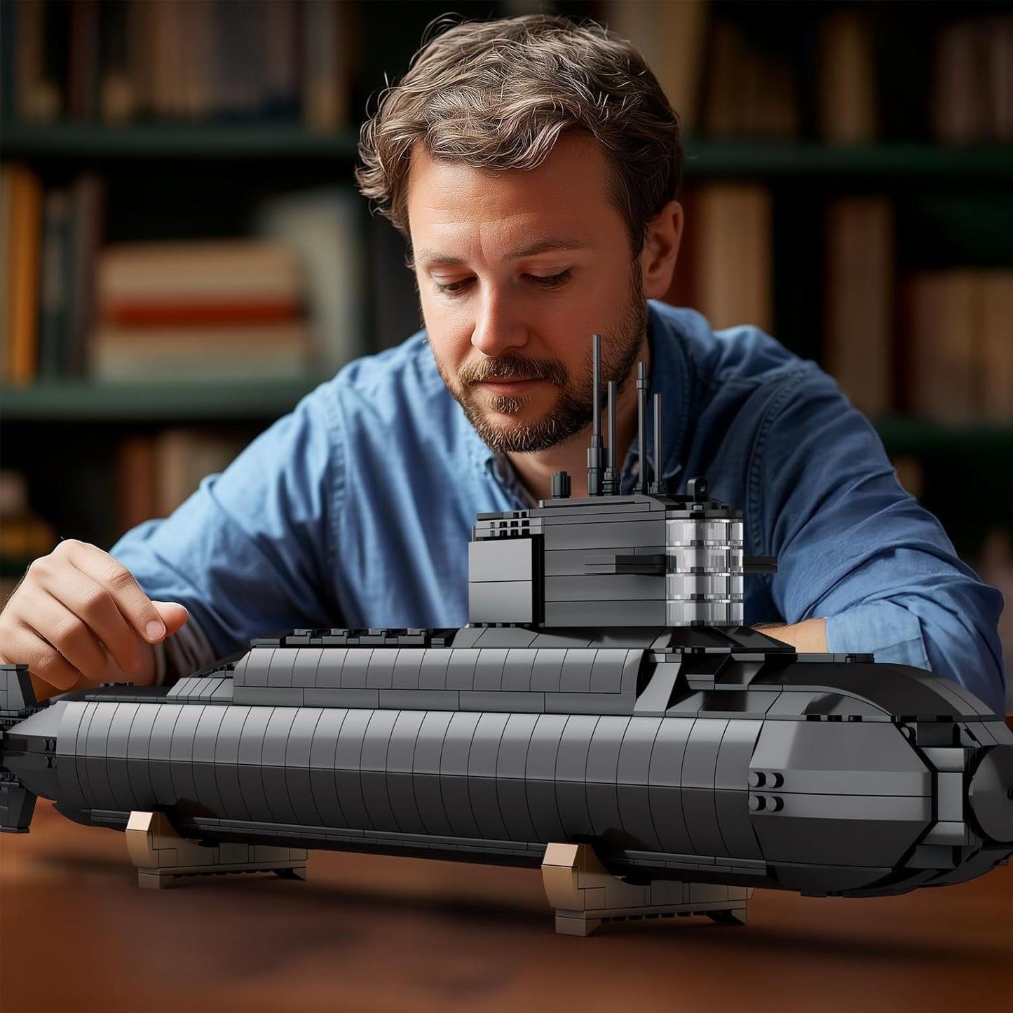 Military nuclear submarine building block model set with lights - S10