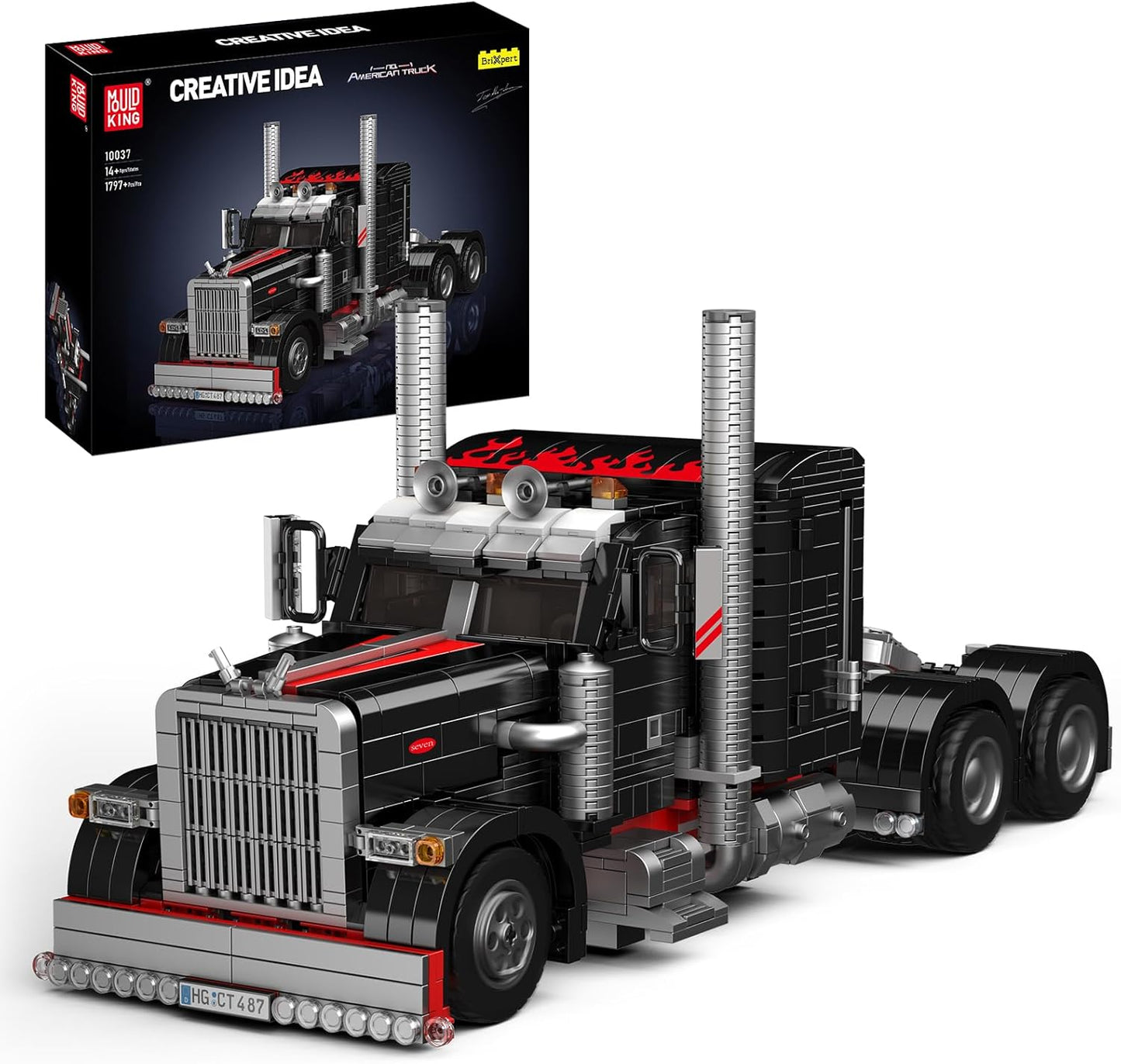 Mould King 10037 Technique US Truck The Black Monster Model, Creativity Technology Sports Car Kit, Exhibit for Collectors (1797 pcs)-C23