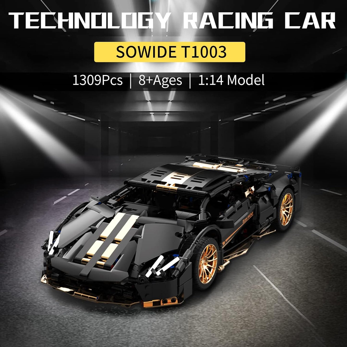 1:14 scale electroplated black and gold Lamborghini sports car building blocks super racing car - C7