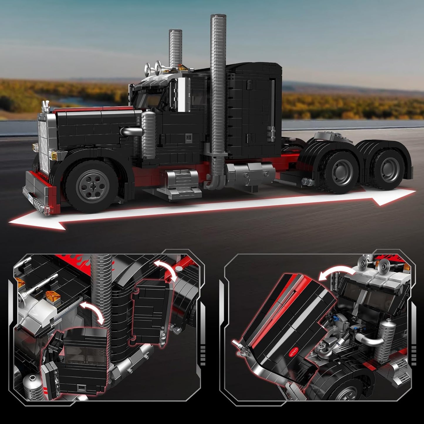 Mould King 10037 Technique US Truck The Black Monster Model, Creativity Technology Sports Car Kit, Exhibit for Collectors (1797 pcs)-C23