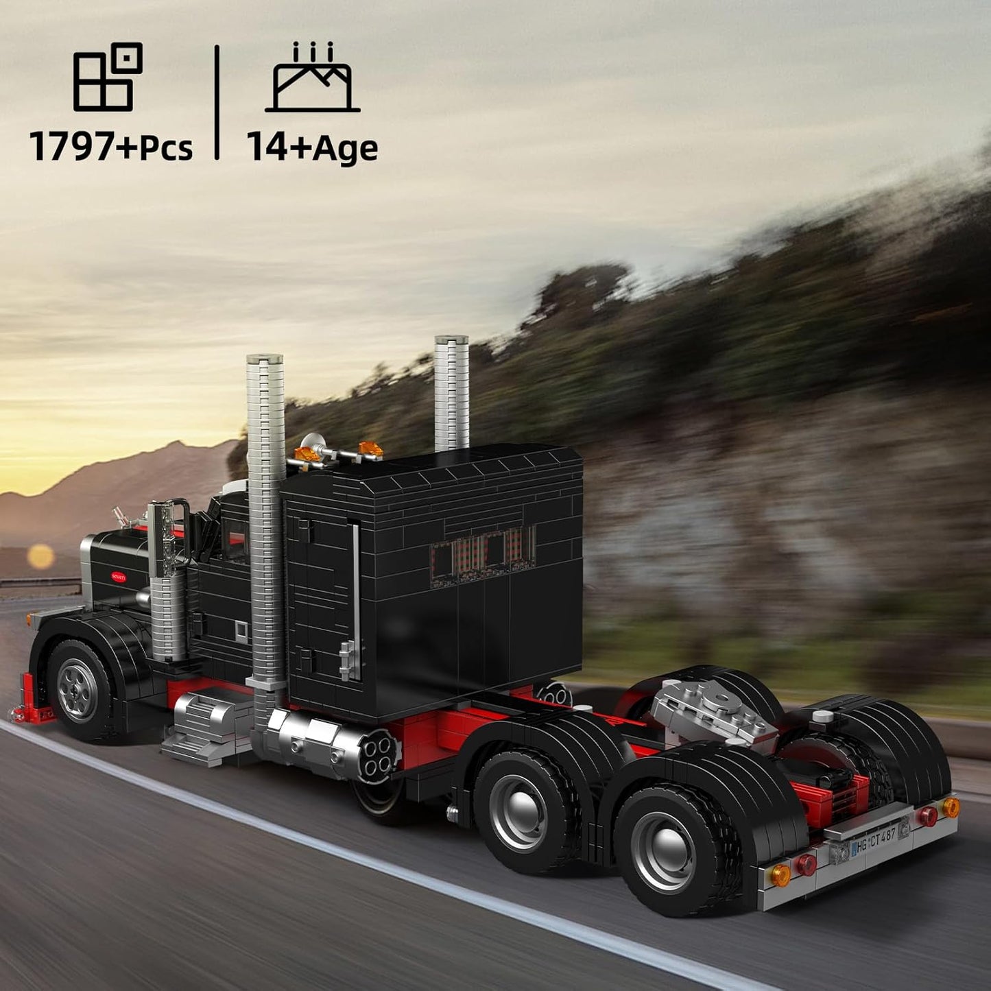 Mould King 10037 Technique US Truck The Black Monster Model, Creativity Technology Sports Car Kit, Exhibit for Collectors (1797 pcs)-C23
