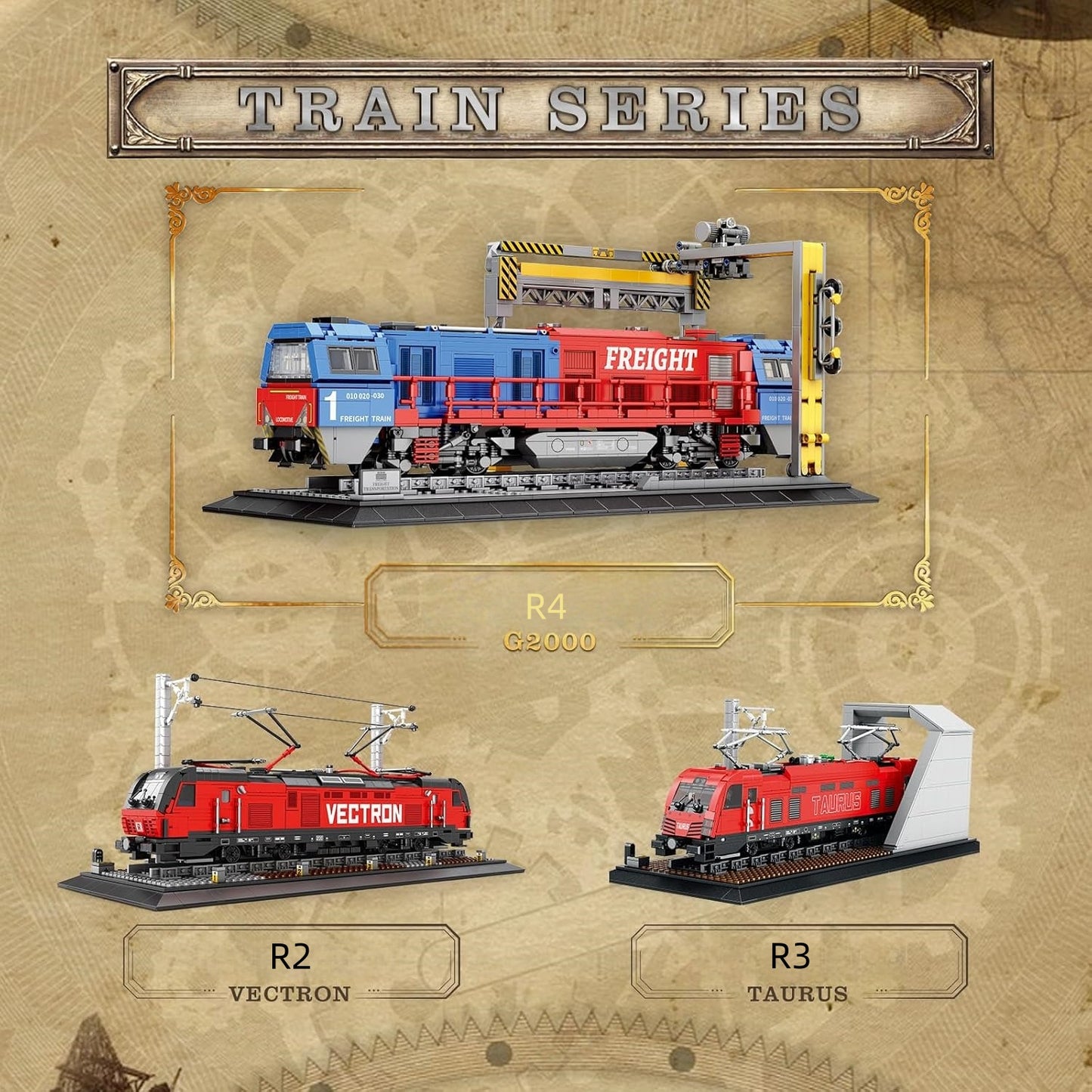 G2000 Freight Train Building Block Set with Base - R4