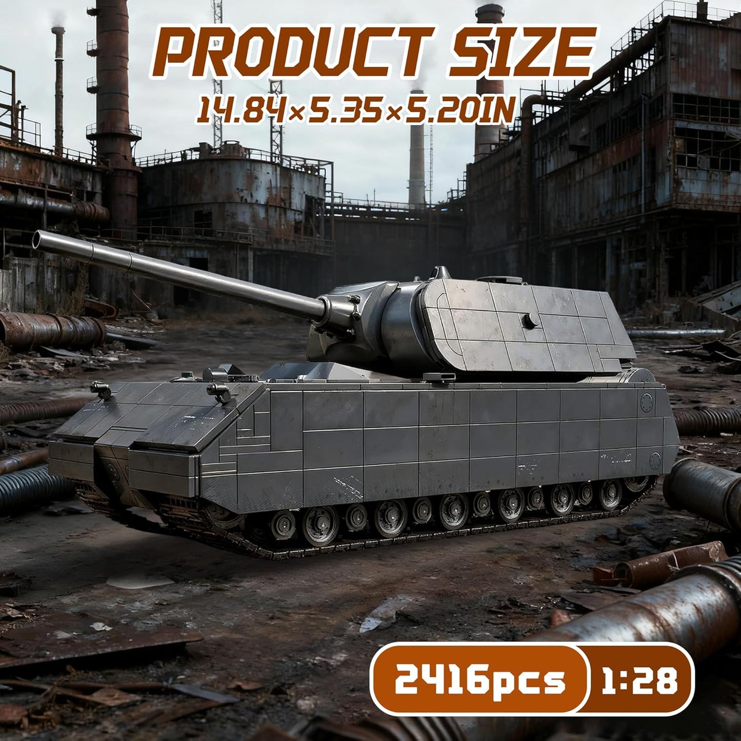 WW2 Panzer VIII Maus Military Tank Building Block Model Set (Gray) - T4