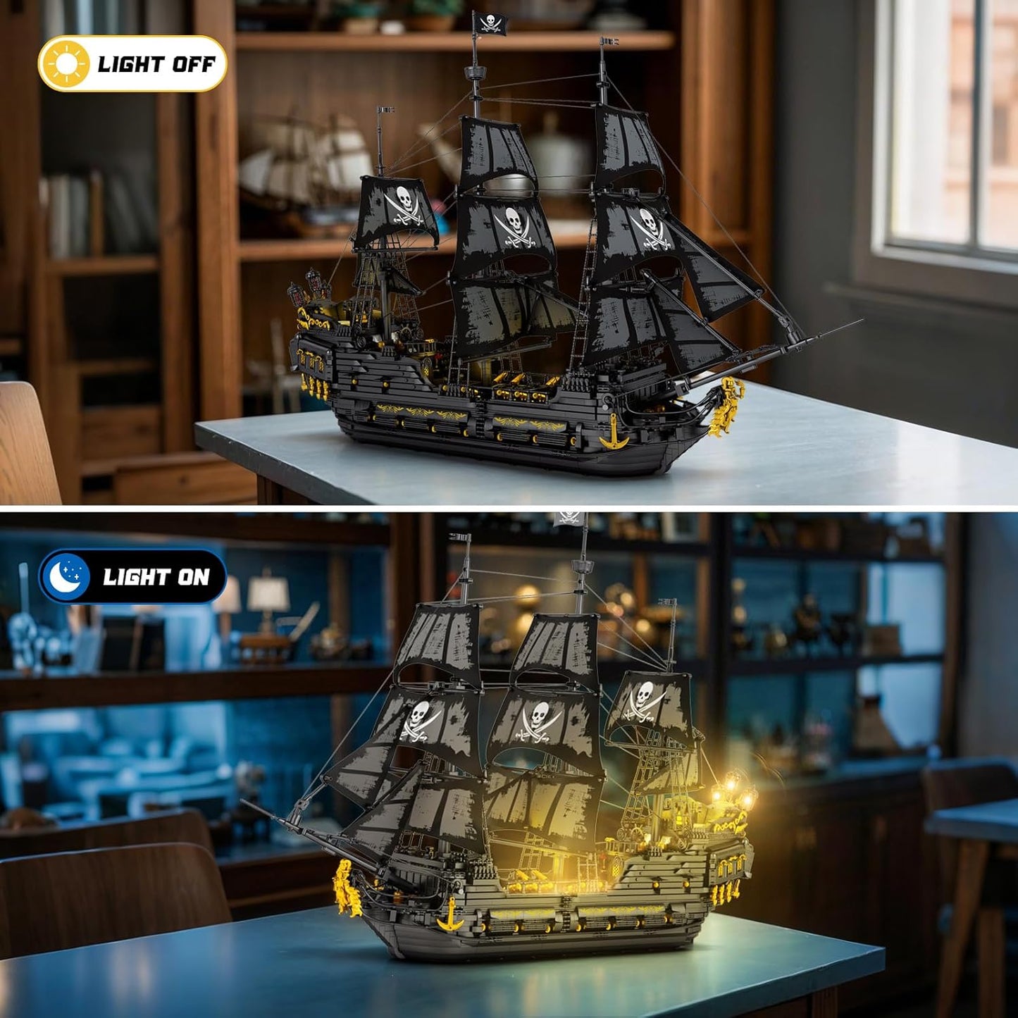Large Black Pearl Pirate Ship Building Set with LED Lights - S5