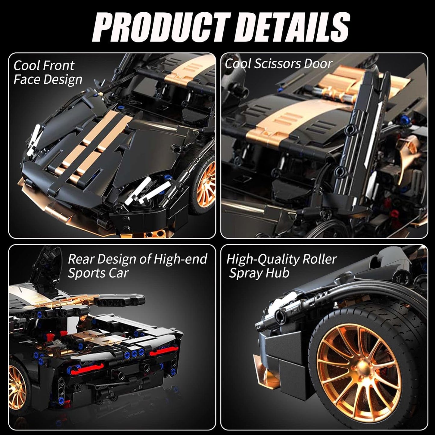 1:14 scale electroplated black and gold Lamborghini sports car building blocks super racing car - C7