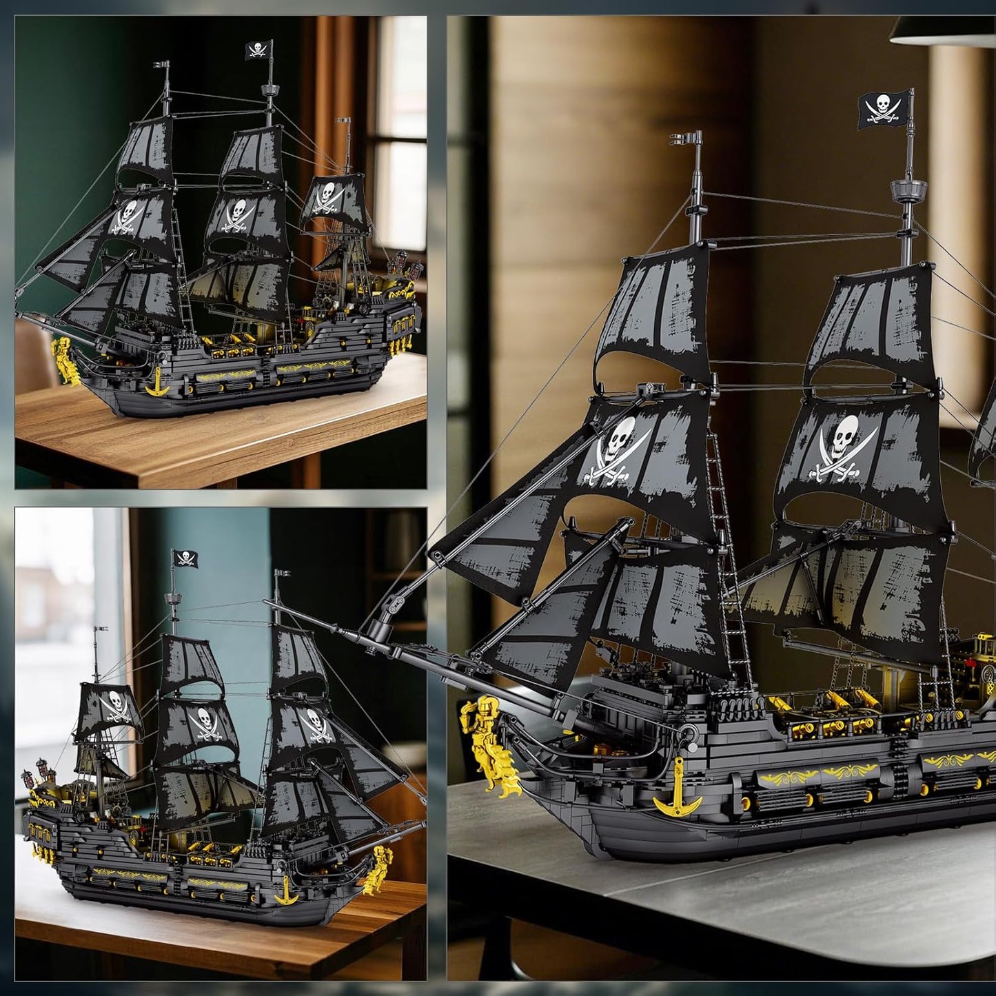 Large Black Pearl Pirate Ship Building Set with LED Lights - S5