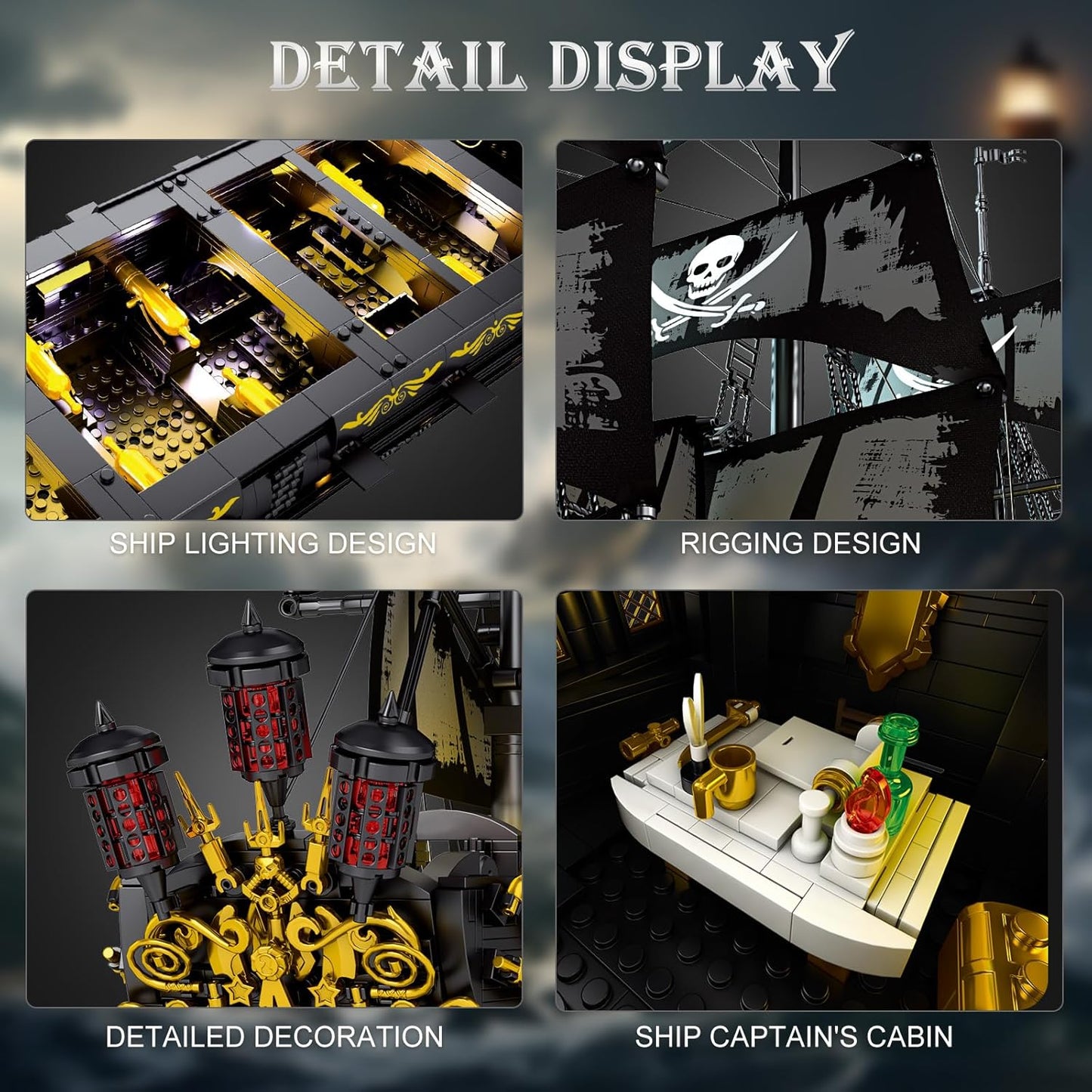 Large Black Pearl Pirate Ship Building Set with LED Lights - S5