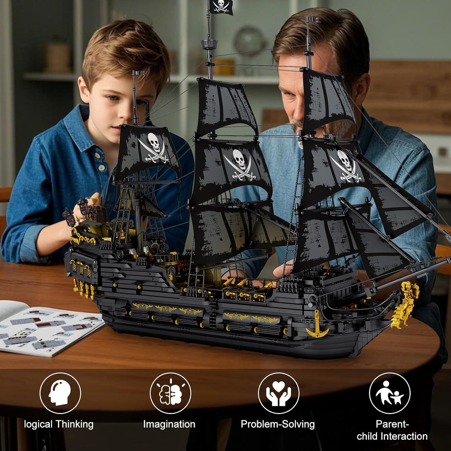 Large Black Pearl Pirate Ship Building Set with LED Lights - S5