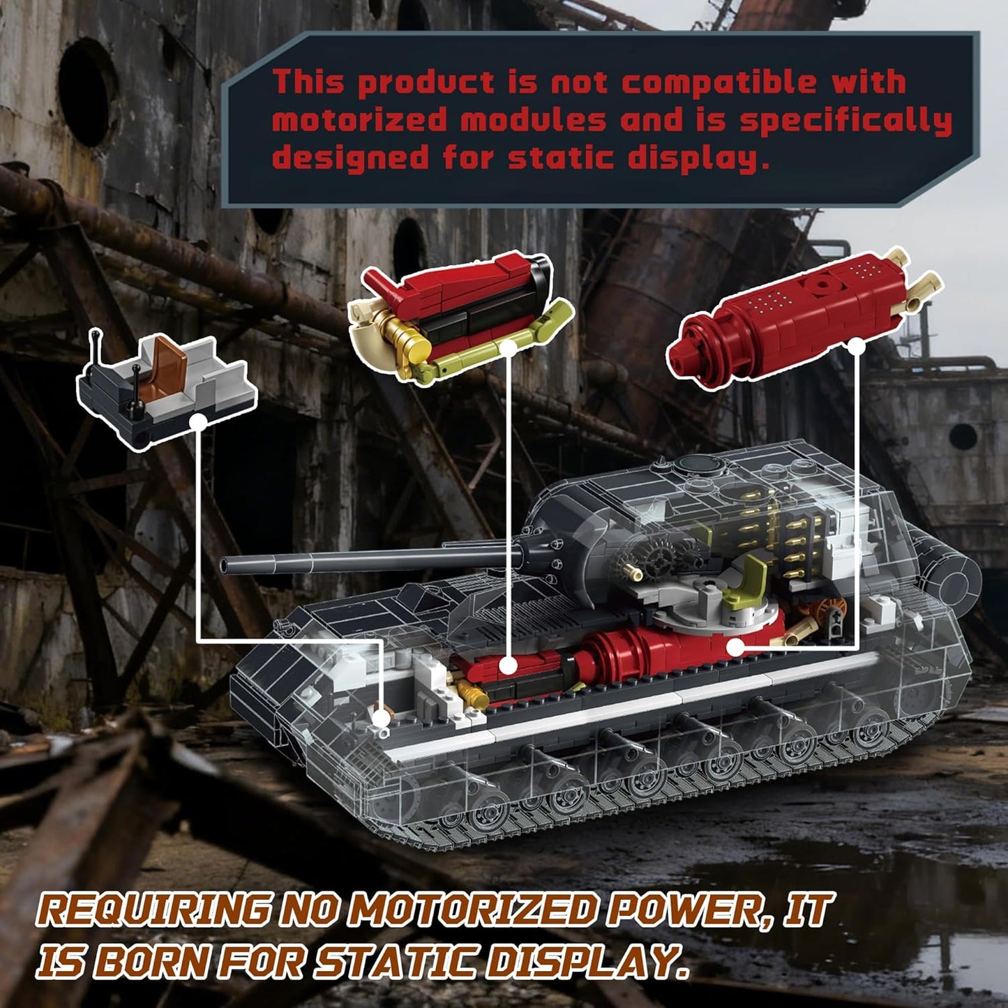 WW2 Panzer VIII Maus Military Tank Building Block Model Set (Gray) - T4