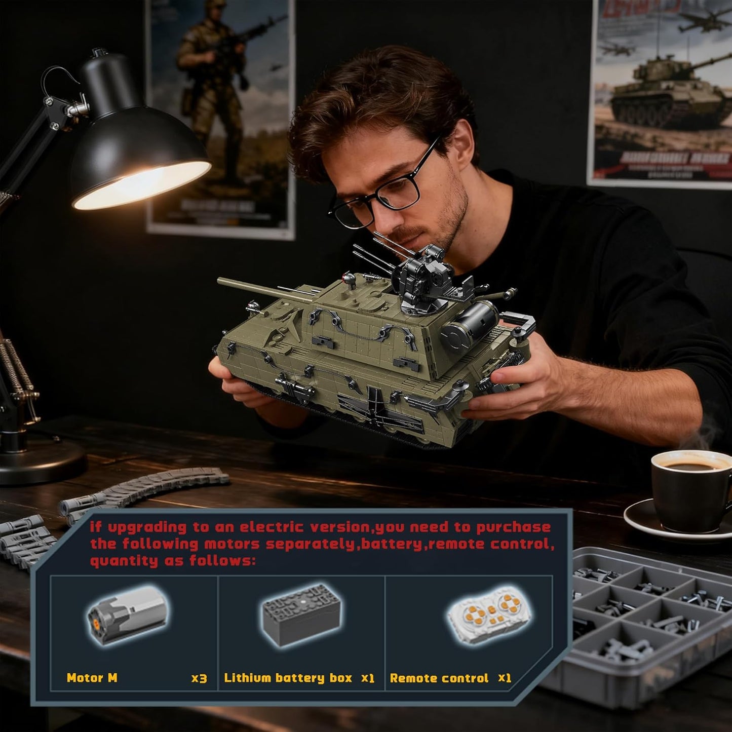 WW2 Panzer VIII Maus Military Tank Building Block Model Set (Olive Green) - T6